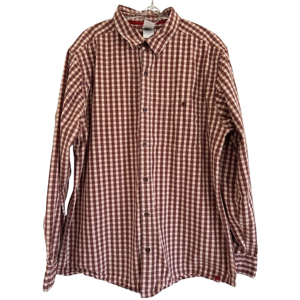 North Face Plaid Shirt Mens Large Rust Orange Cotton Long Sleeve One Pocket